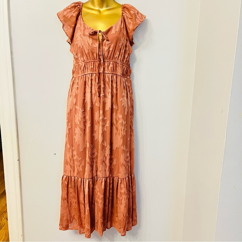 Joie Terracotta Floral Midi Dress – Flutter Sleeve – Romantic Summer - Picture 3 of 6